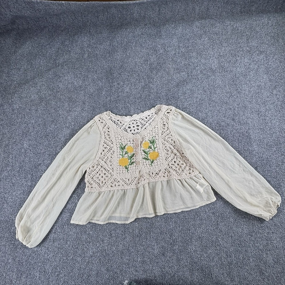 Dazey Blouse Women M Cream Crochet Lace Floral Boho Fairy Cottagecore‎ Festival